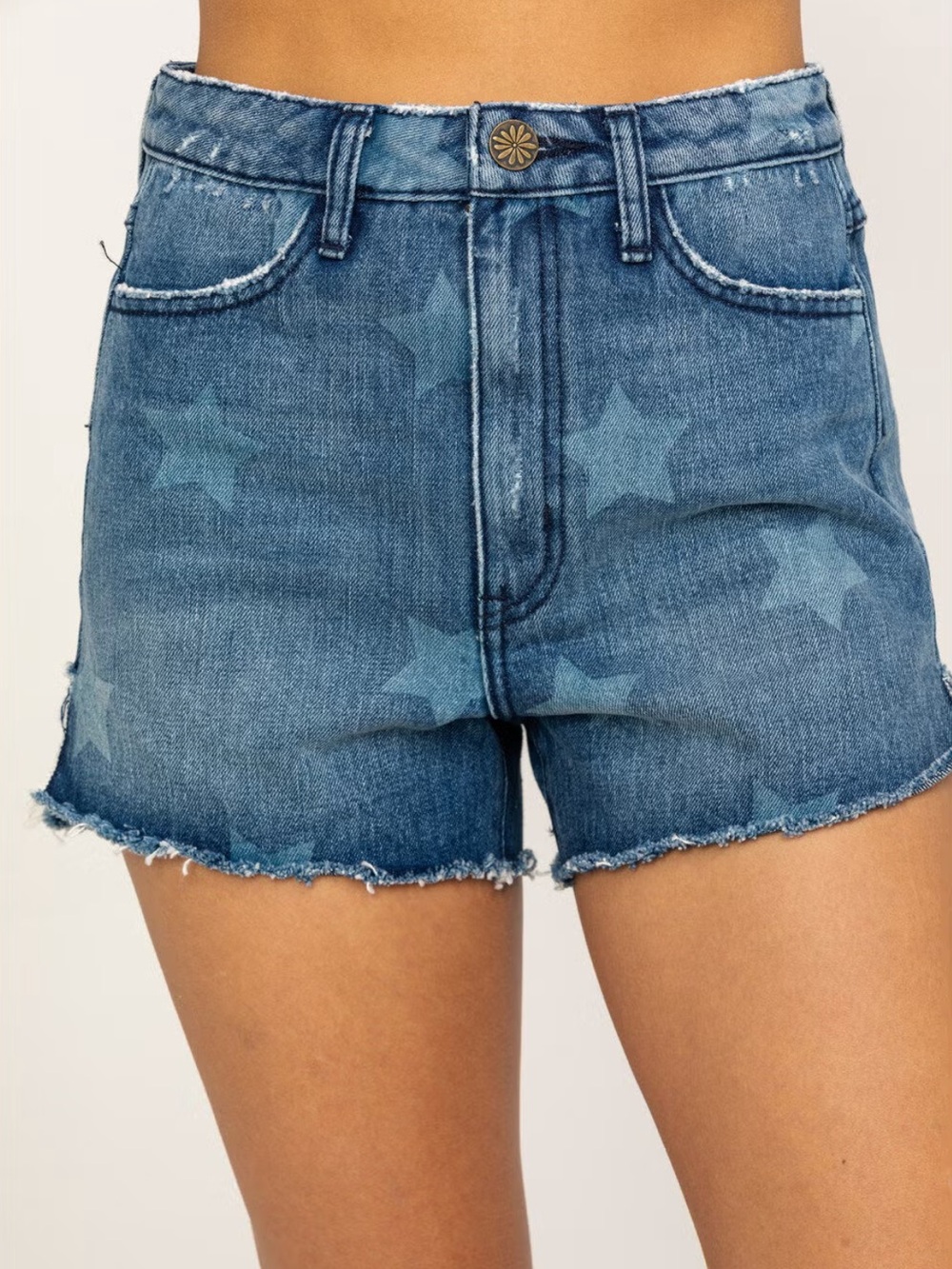 Show Me Your MuMu Blue Star-Print Denim Cutoff Shorts